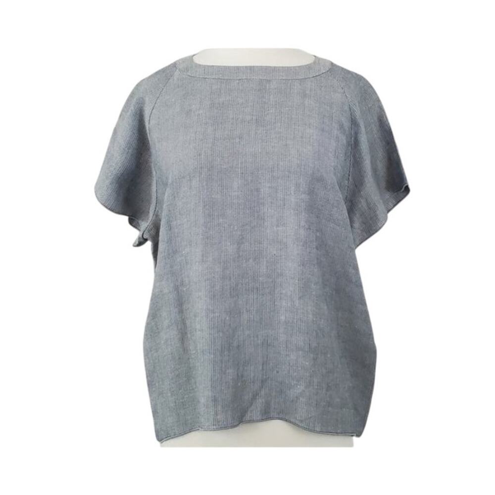 6397 Linen Blend Zip Back Top Gray Yellow Woven Size XS